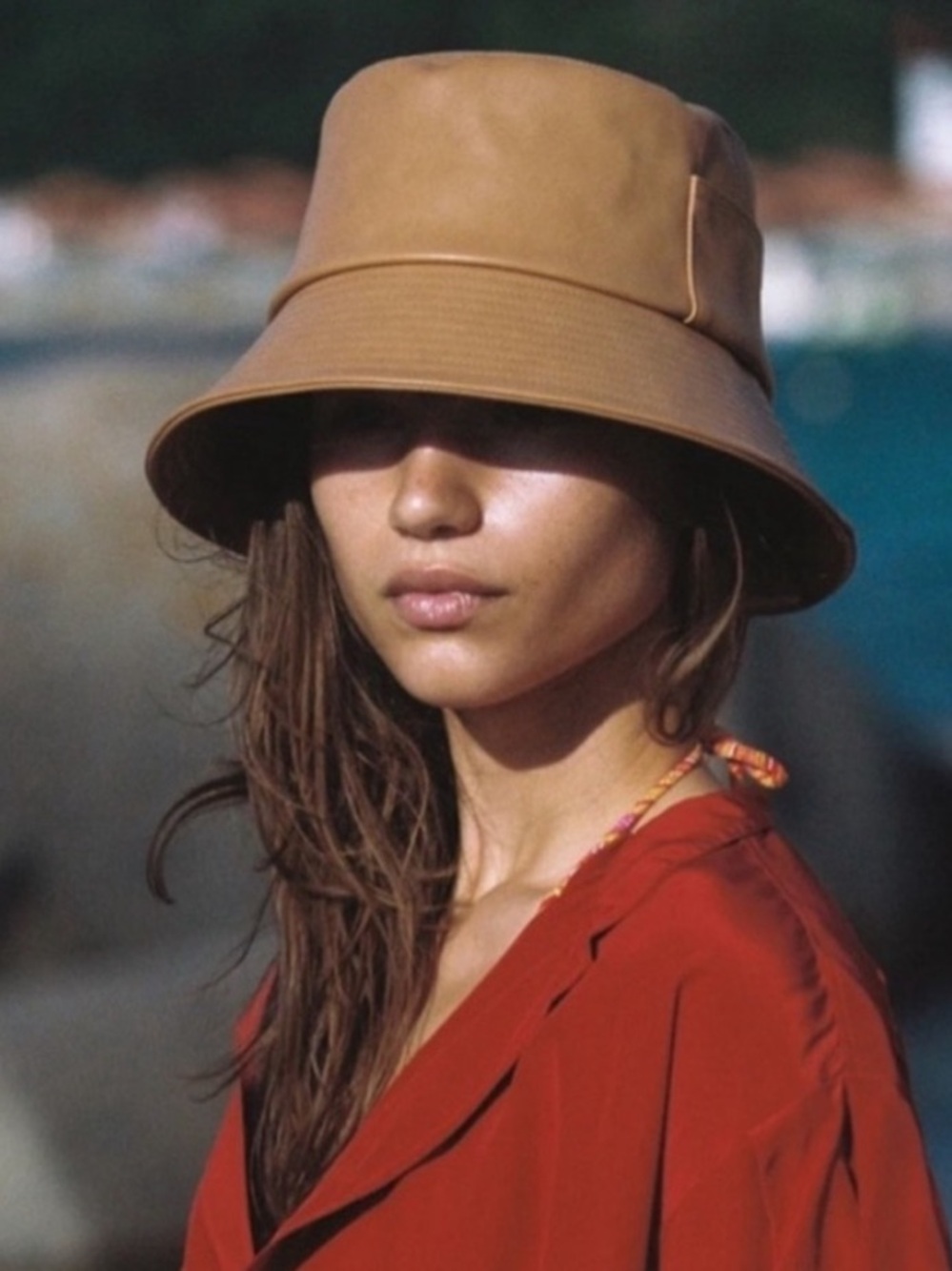 NWT Lack of Color Tan Vegan Leather Wave Bucket Hat M/L Pocket Sun Hat Y2K